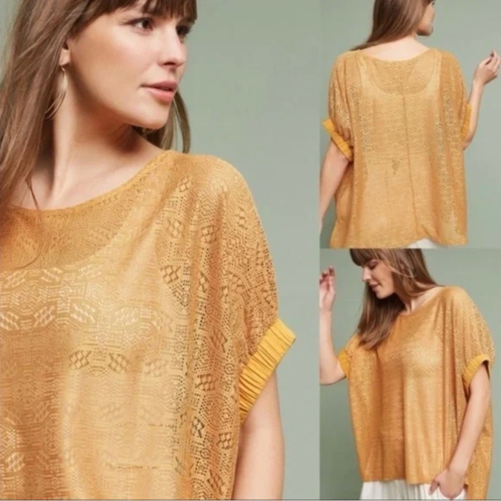 Anthropologie Akemi + Kin XS/S Bratton Sheer Lace Boxy Oversized Drop Sleeve Top
